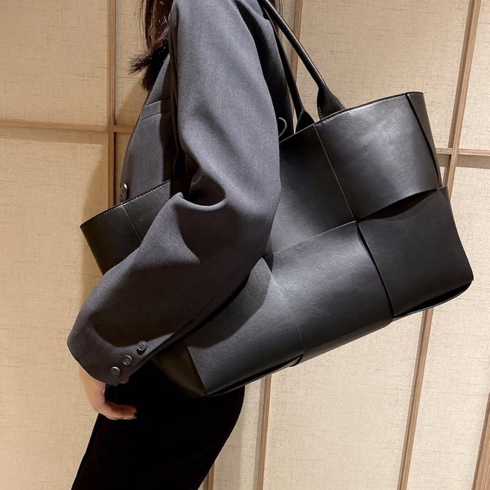 Elegant Black Leather Tote Bag